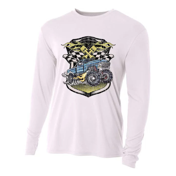 Monster Truck Retro Distressed Vintage Monster Truck Cooling Performance Long Sleeve Crew