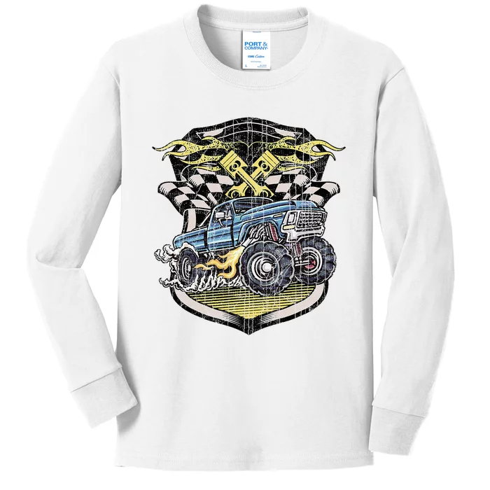 Monster Truck Retro Distressed Vintage Monster Truck Kids Long Sleeve Shirt