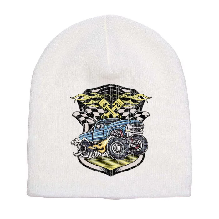 Monster Truck Retro Distressed Vintage Monster Truck Short Acrylic Beanie