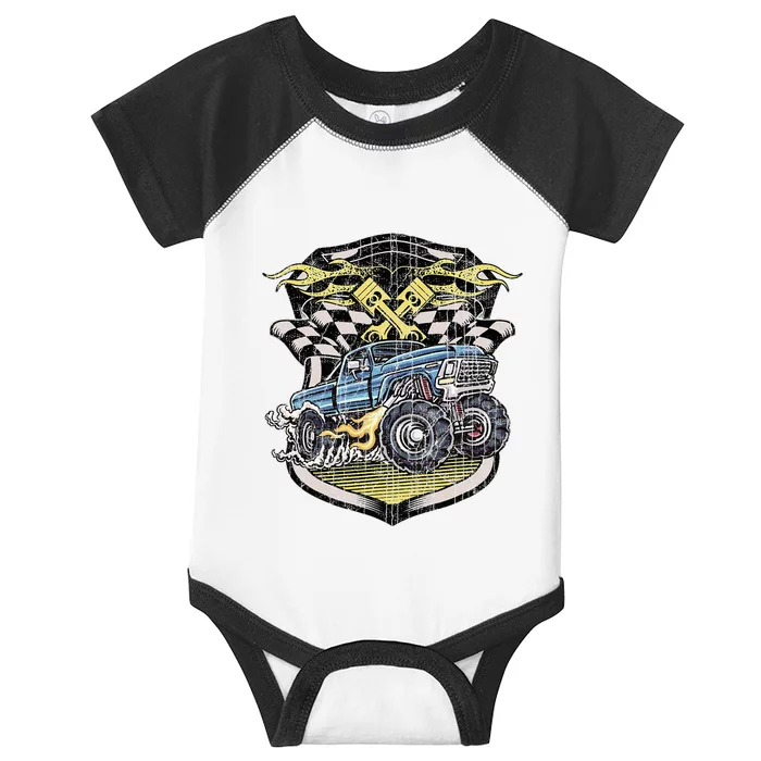 Monster Truck Retro Distressed Vintage Monster Truck Infant Baby Jersey Bodysuit