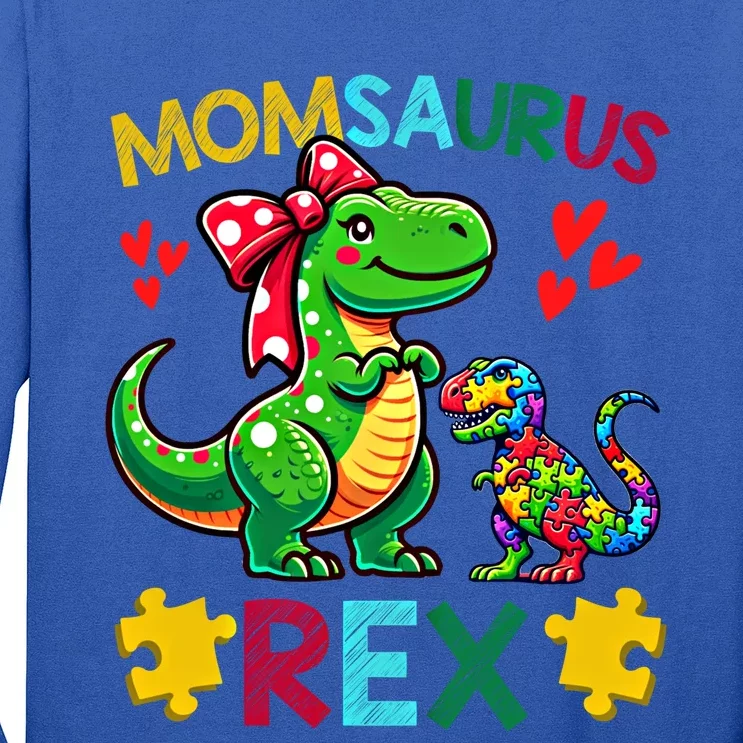 Momsaurus T Rex Dinosaur Mom Autism Awareness MotherS Day Gift Long Sleeve Shirt