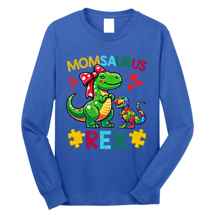 Momsaurus T Rex Dinosaur Mom Autism Awareness MotherS Day Gift Long Sleeve Shirt