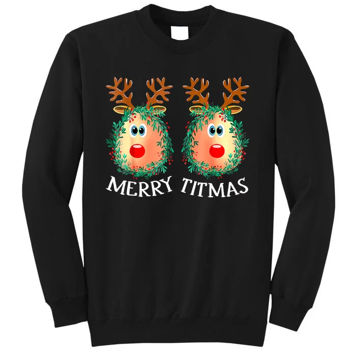 Merry Titmas Reindeer Boobs Naughty Funny Ugly Christmas Sweatshirt