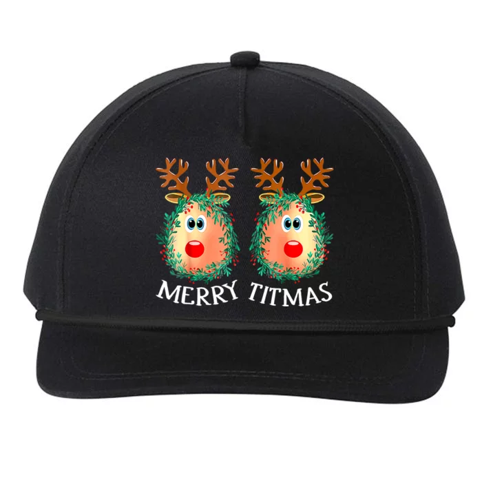 Merry Titmas Reindeer Boobs Naughty Funny Ugly Christmas Snapback Five-Panel Rope Hat