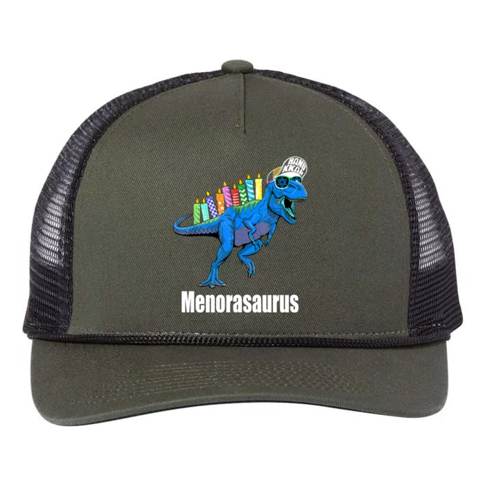 Menorasaurus T Rex Hanukkah Funny Dino Retro Rope Trucker Hat Cap