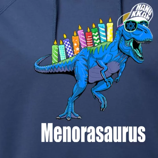 Menorasaurus T Rex Hanukkah Funny Dino Performance Fleece Hoodie