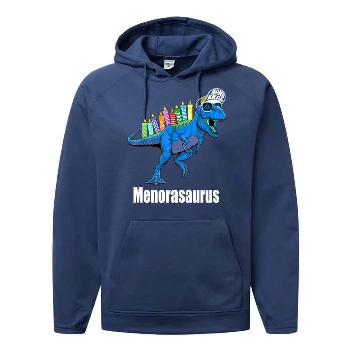 Menorasaurus T Rex Hanukkah Funny Dino Performance Fleece Hoodie