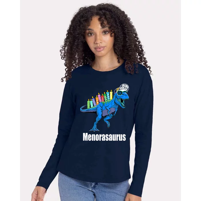 Menorasaurus T Rex Hanukkah Funny Dino Womens Cotton Relaxed Long Sleeve T-Shirt