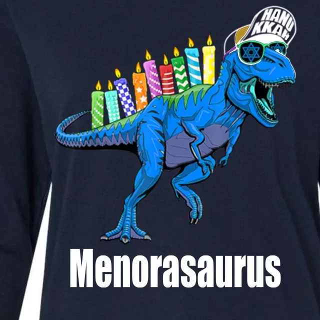 Menorasaurus T Rex Hanukkah Funny Dino Womens Cotton Relaxed Long Sleeve T-Shirt