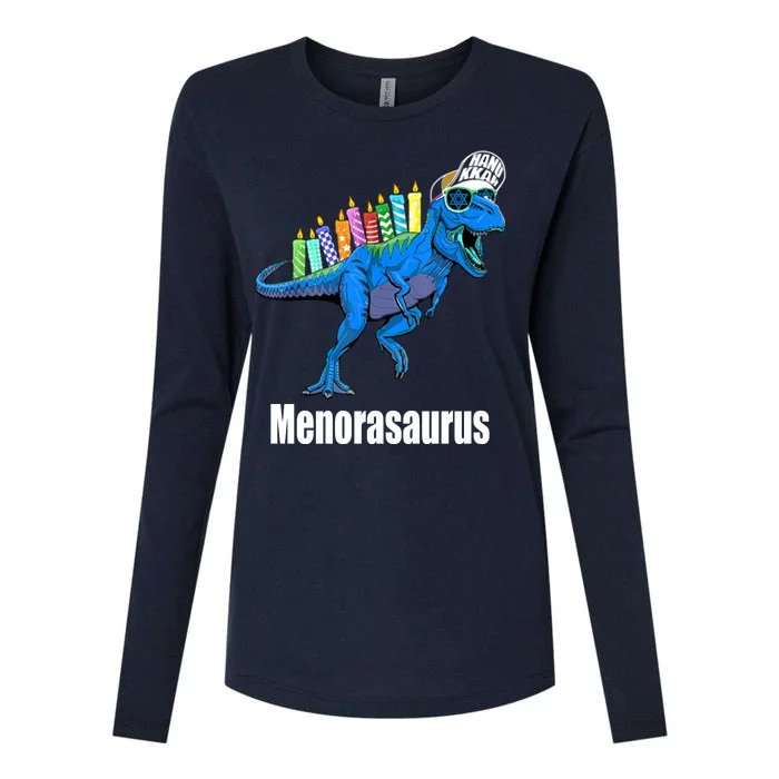 Menorasaurus T Rex Hanukkah Funny Dino Womens Cotton Relaxed Long Sleeve T-Shirt