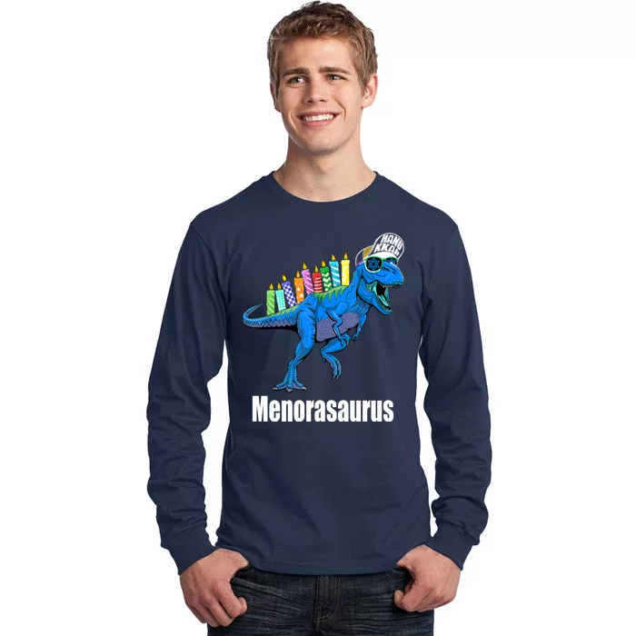 Menorasaurus T Rex Hanukkah Funny Dino Tall Long Sleeve T-Shirt