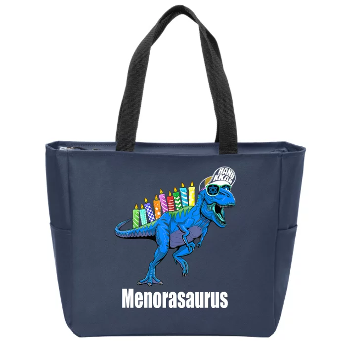 Menorasaurus T Rex Hanukkah Funny Dino Zip Tote Bag