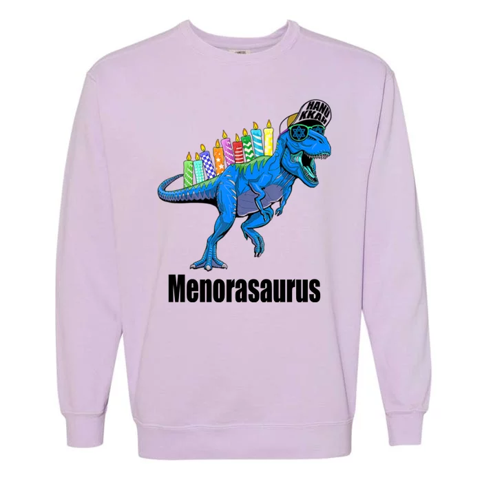 Menorasaurus T Rex Hanukkah Funny Dino Garment-Dyed Sweatshirt