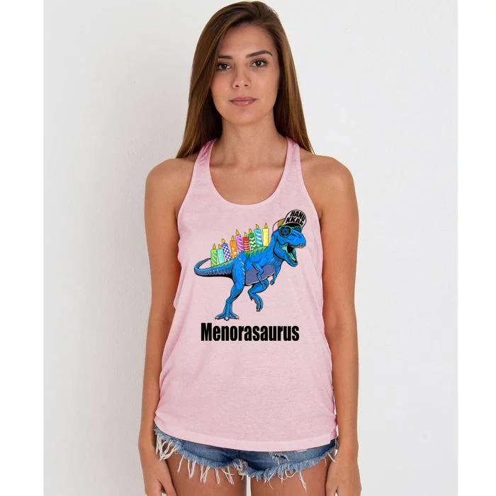 Menorasaurus T Rex Hanukkah Funny Dino Women's Knotted Racerback Tank