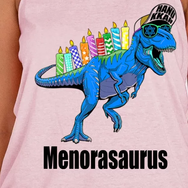 Menorasaurus T Rex Hanukkah Funny Dino Women's Knotted Racerback Tank