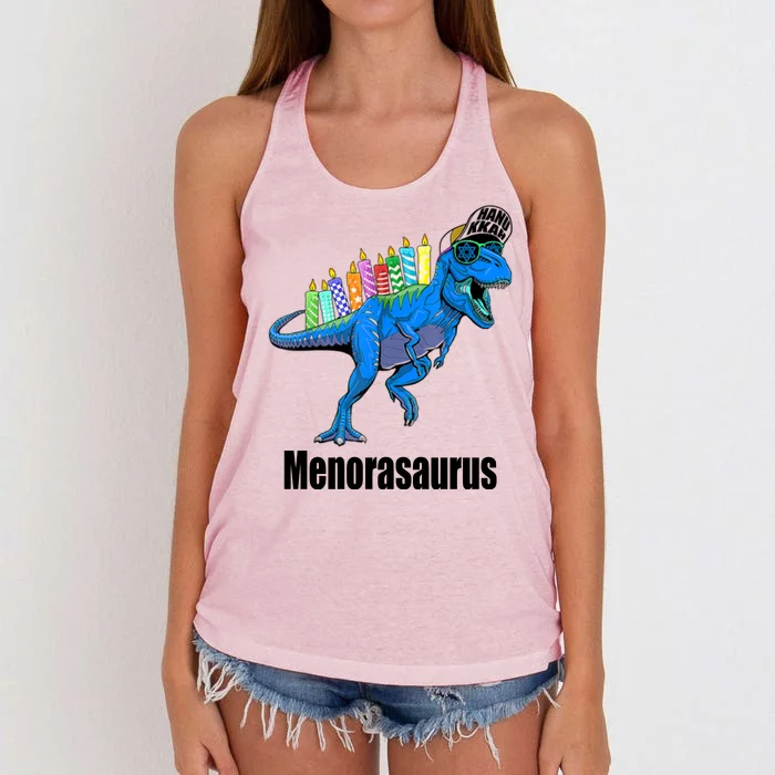 Menorasaurus T Rex Hanukkah Funny Dino Women's Knotted Racerback Tank