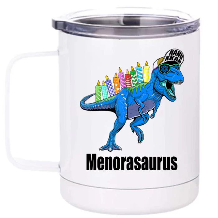 Menorasaurus T Rex Hanukkah Funny Dino Front & Back 12oz Stainless Steel Tumbler Cup