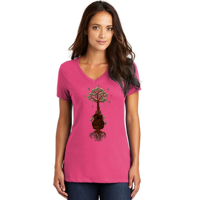 Musical Tree Root Guitar Women's V-Neck T-Shirt