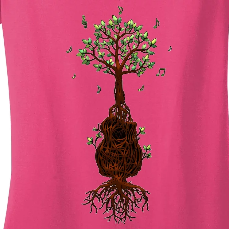 Musical Tree Root Guitar Women's V-Neck T-Shirt