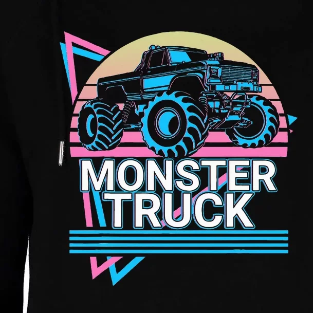 Monster Truck Retro Womens Funnel Neck Pullover Hood