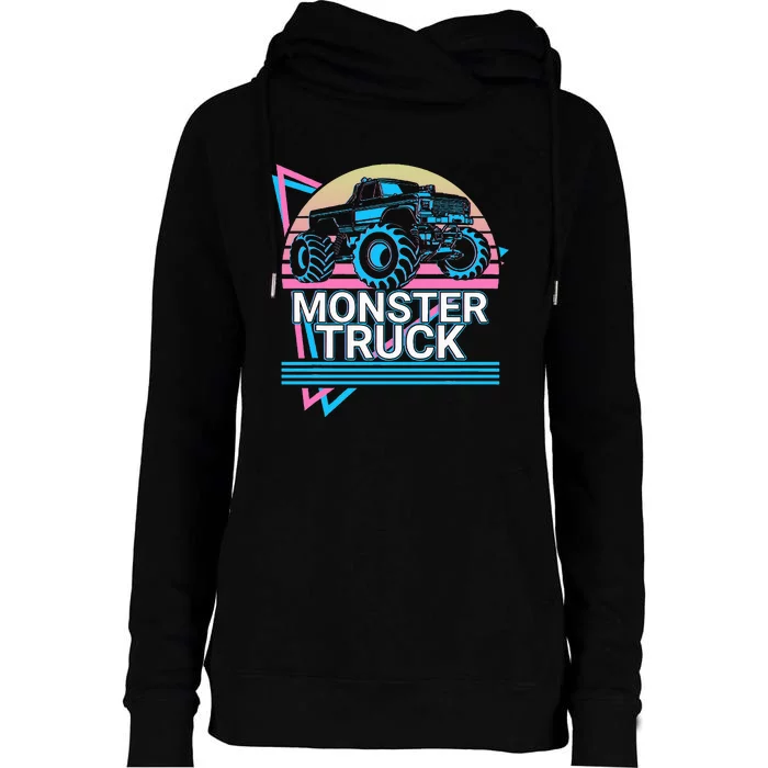 Monster Truck Retro Womens Funnel Neck Pullover Hood