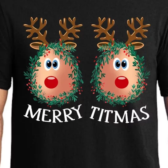 Merry Titmas Reindeer Boobs Naughty Ugly Christmas Sweater Gift Pajama Set