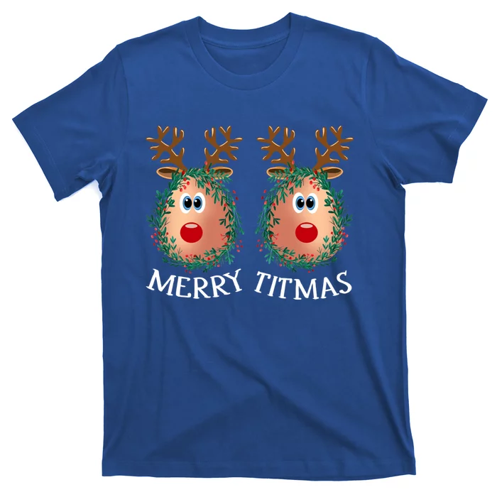 Merry Titmas Reindeer Boobs Naughty Ugly Christmas Sweater Gift T-Shirt