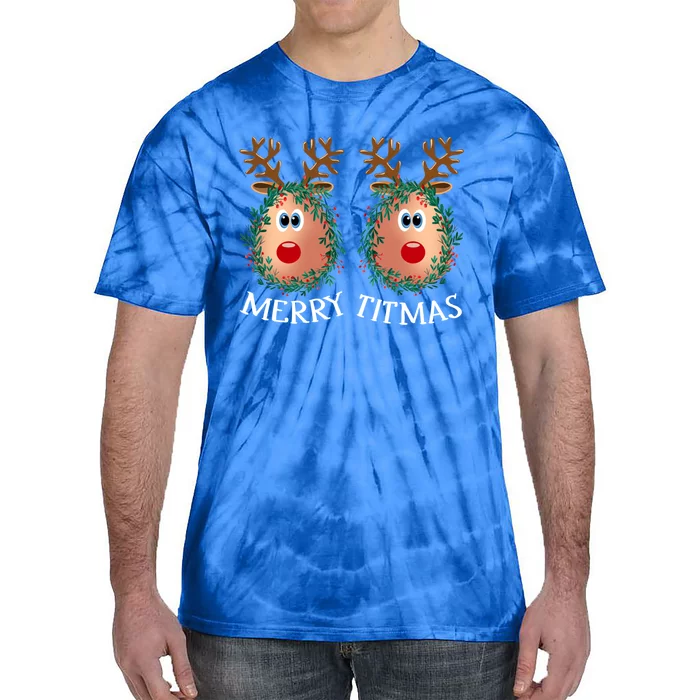 Merry Titmas Reindeer Boobs Naughty Ugly Christmas Sweater Gift Tie-Dye T-Shirt