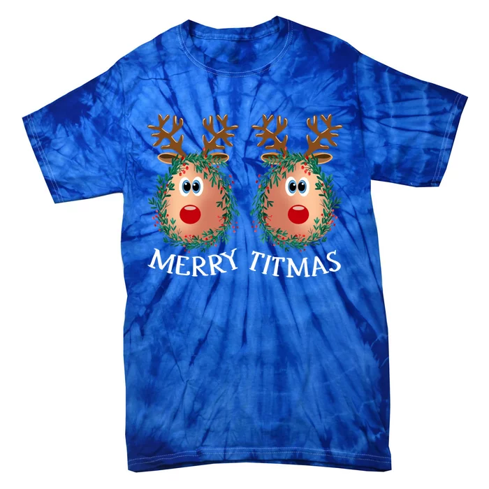 Merry Titmas Reindeer Boobs Naughty Ugly Christmas Sweater Gift Tie-Dye T-Shirt