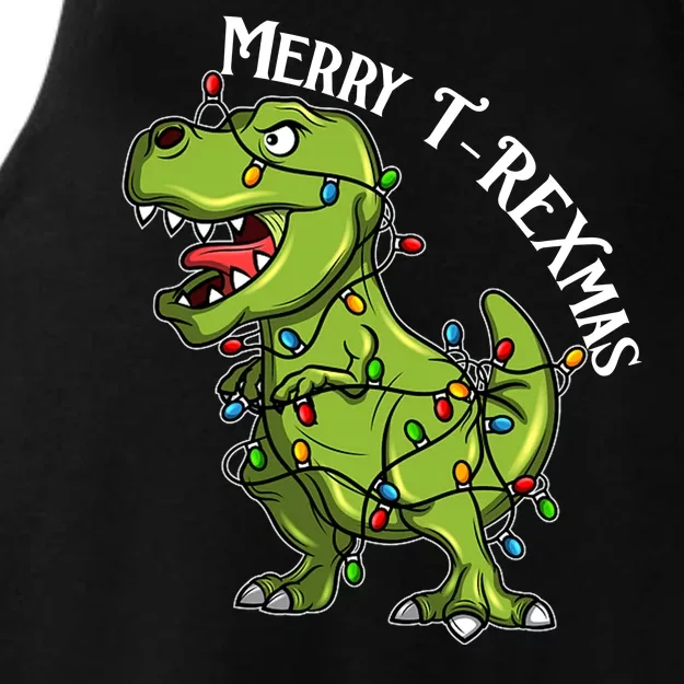 Merry T Rexmas Trex Christmas Ladies Tri-Blend Wicking Tank