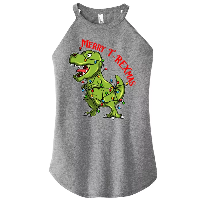 Merry T Rexmas Trex Christmas Women’s Perfect Tri Rocker Tank