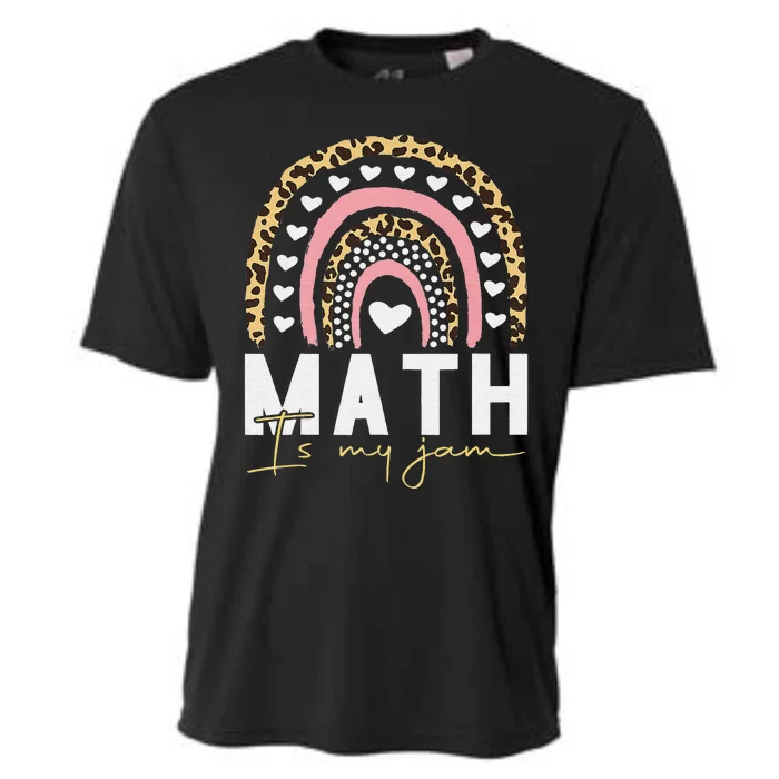 Math Teacher Rainbow Leopard Math Is My Jam Teacher Cooling Performance Crew T-Shirt