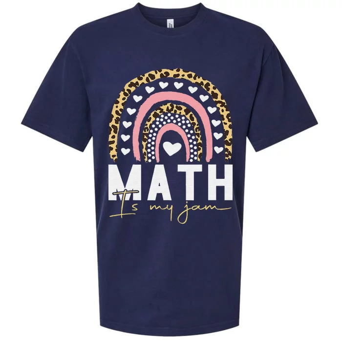 Math Teacher Rainbow Leopard Math Is My Jam Rainbow Sueded Cloud Jersey T-Shirt