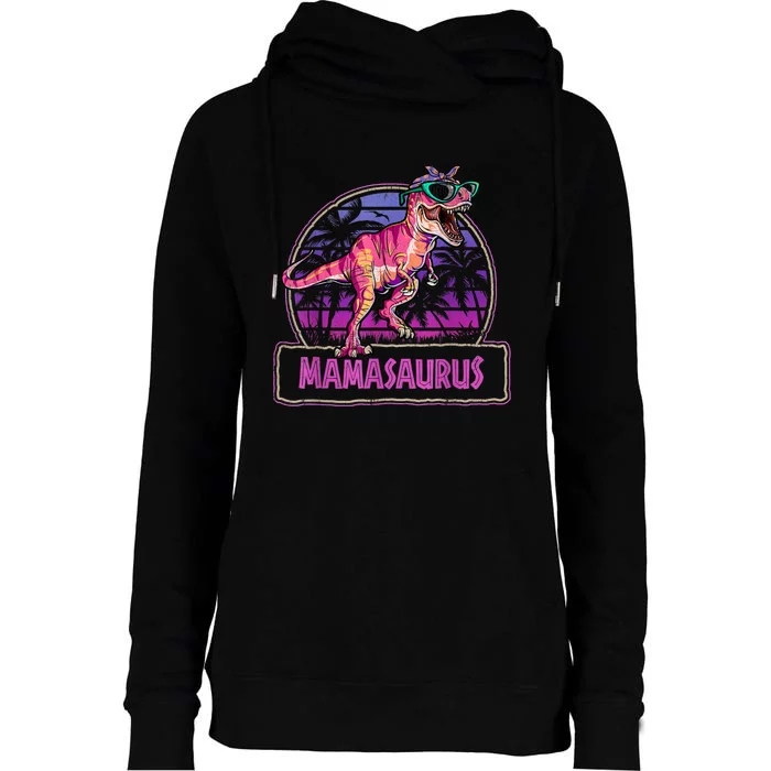 Mamasaurus T Rex Mama Saurus Women Dinosaur Family Matching Womens Funnel Neck Pullover Hood