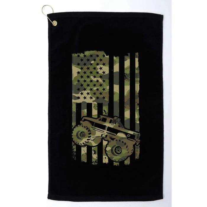 Monster Trucker Retro Monster Truck Usa Flag 4th July Platinum Collection Golf Towel