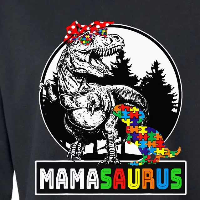 Mamasaurus T rex Dinosaur Mama Saurus Autism Awareness Cropped Pullover Crew