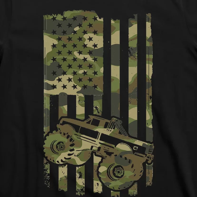 Monster Trucker Retro Monster Truck Usa Flag 4th July T-Shirt