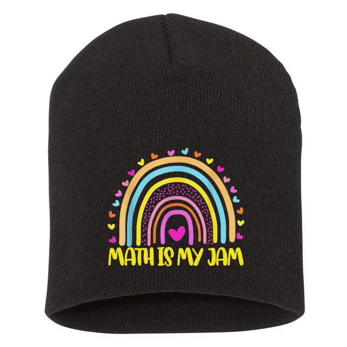 Math Teacher Rainbow Leopard Math Is My Jam Rainbow Short Acrylic Beanie