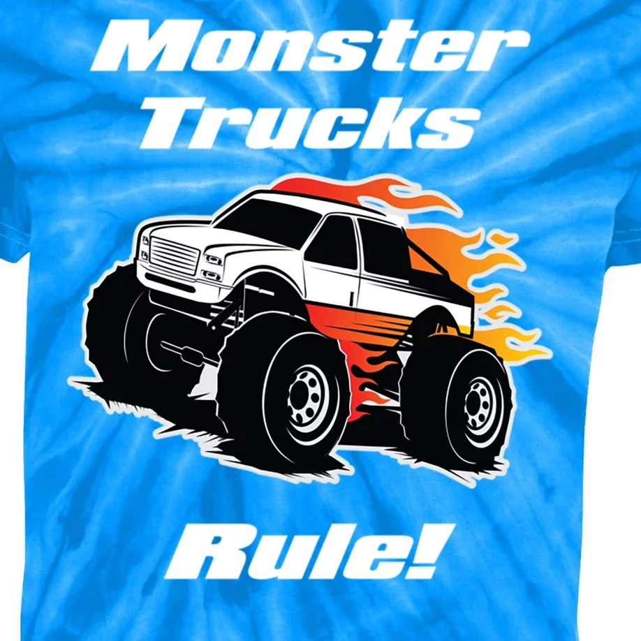 Monster Trucks Rule Gift With Fast Flame Great Gift Kids Tie-Dye T-Shirt