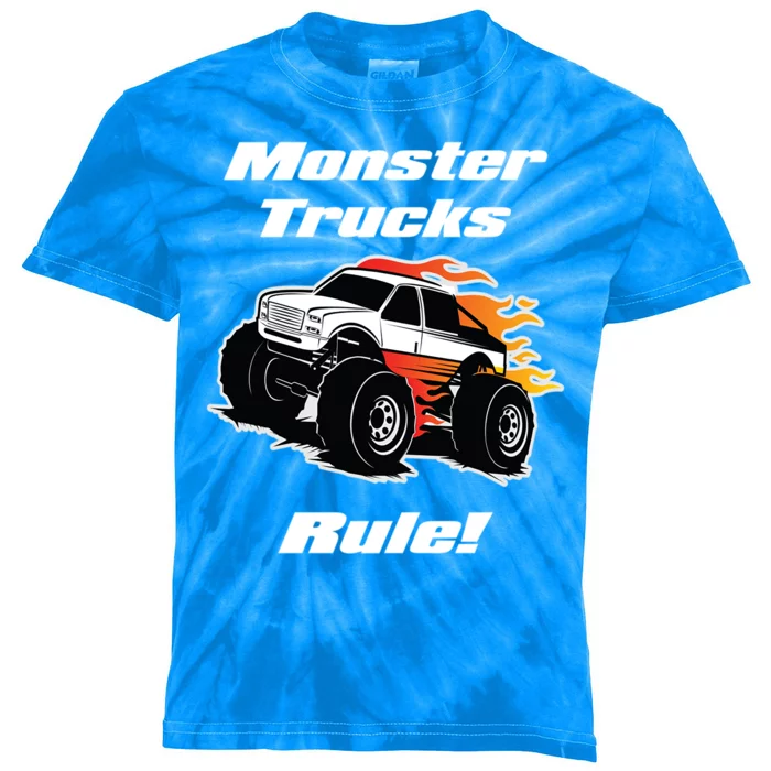 Monster Trucks Rule Gift With Fast Flame Great Gift Kids Tie-Dye T-Shirt