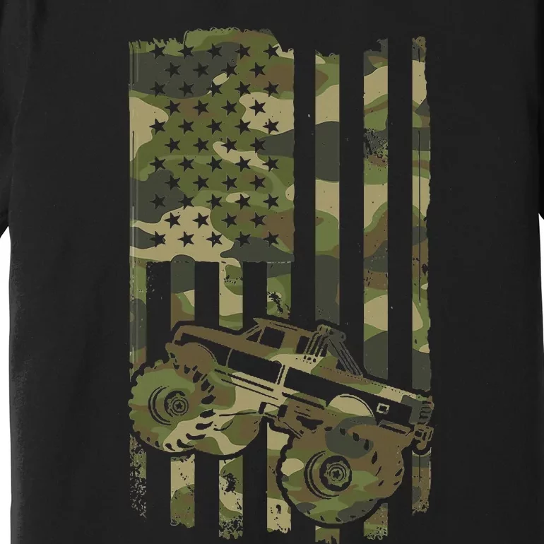 Monster Trucker Retro Monster Truck USA Flag 4th July Premium T-Shirt