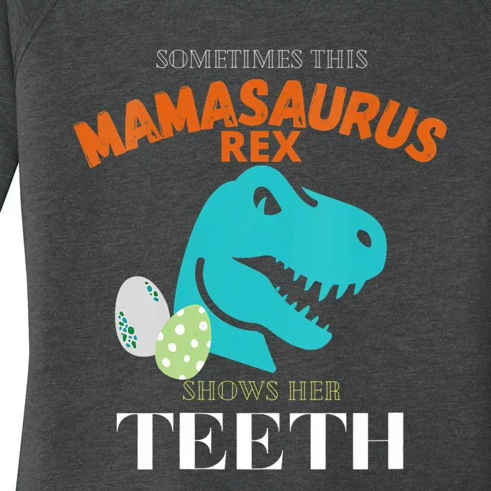 Mamasaurus T Rex Dinosaur Funny Mama Saurus Family Matching Vneck Women's Perfect Tri Tunic Long Sleeve Shirt