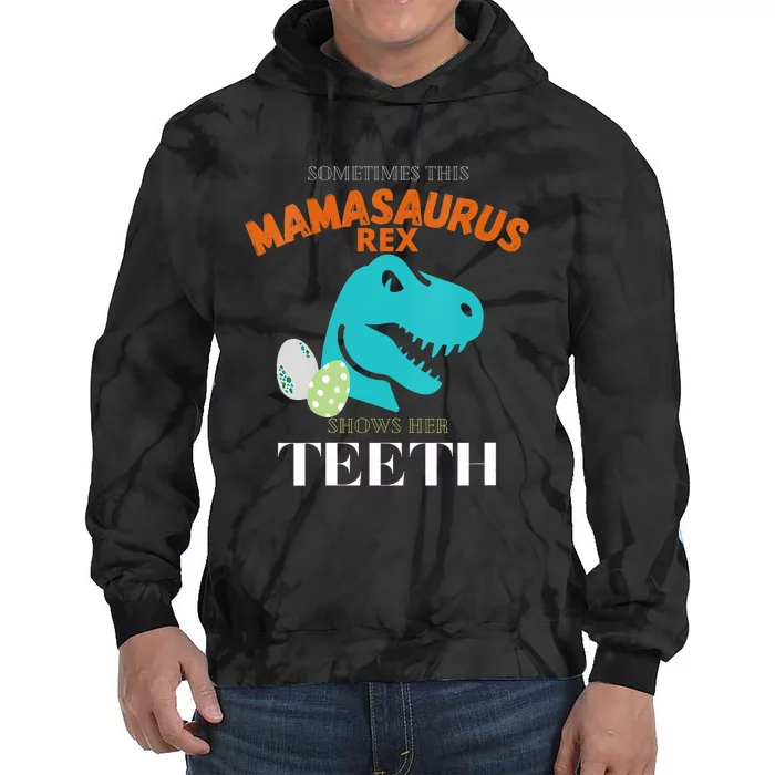 Mamasaurus T Rex Dinosaur Funny Mama Saurus Family Matching Vneck Tie Dye Hoodie