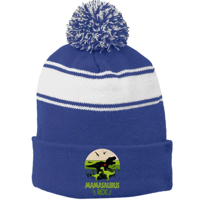 Mamasaurus T Rex Dinosaur Stripe Pom Pom Beanie