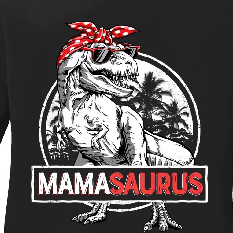 Mamasaurus T Rex Dinosaur Funny Mama Saurus Mothers Family Ladies Long Sleeve Shirt