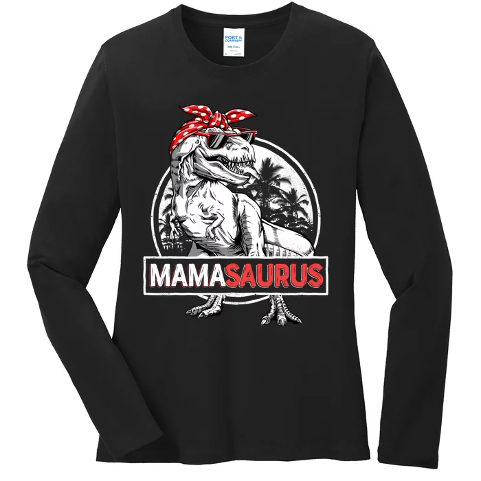 Mamasaurus T Rex Dinosaur Funny Mama Saurus Mothers Family Ladies Long Sleeve Shirt