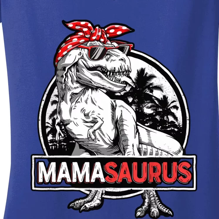 Mamasaurus T Rex Dinosaur Funny Mama Saurus Family Matching Great Gift Women's V-Neck T-Shirt