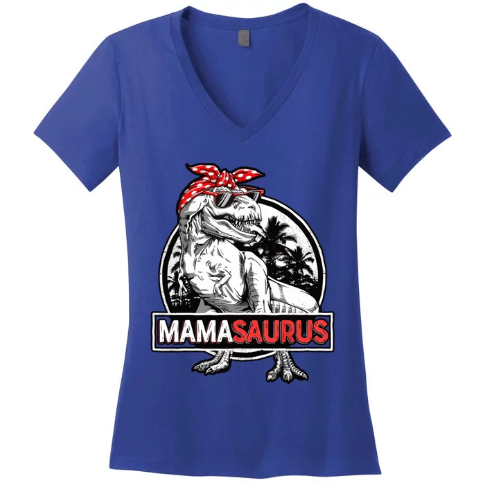 Mamasaurus T Rex Dinosaur Funny Mama Saurus Family Matching Great Gift Women's V-Neck T-Shirt