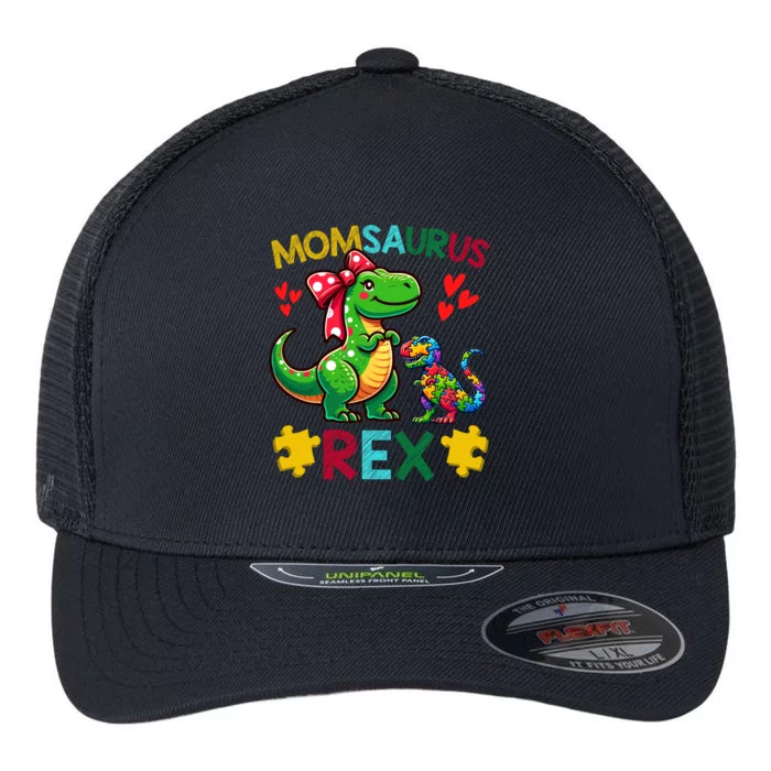 Momsaurus T Rex Dinosaur Mom Autism Awareness MotherS Day Gift Flexfit Unipanel Trucker Cap