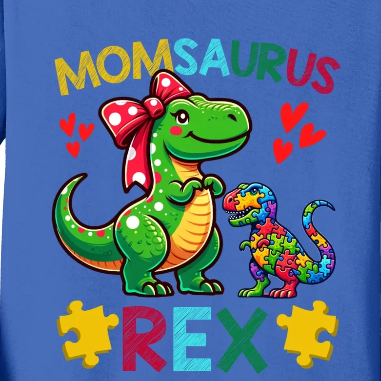 Momsaurus T Rex Dinosaur Mom Autism Awareness MotherS Day Gift Kids Long Sleeve Shirt